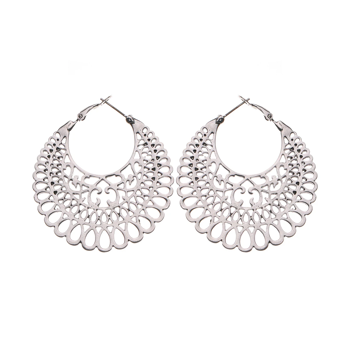 

CARTER LISA Retro Women's Hoop Earrings Hollow Out Design Silver Color Round Circle Earrings New Trend Vintage Ear Jewelry