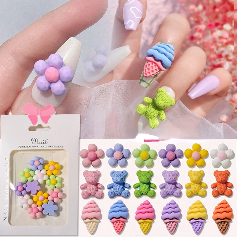 

Кабошон для дизайна ногтей, розовый, «сделай сам», аксессуары из смолы, цветок, мороженое, 12 шт., декоративные детали, Желейный медведь, все дл...