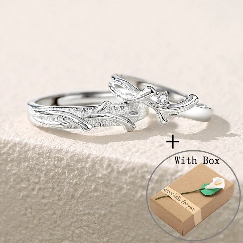 Silvology Real 925 Sterling Silver Wood with Branches Couple Rings Original Design Mori Style Japan Korea 2022 Birthday Jewelry