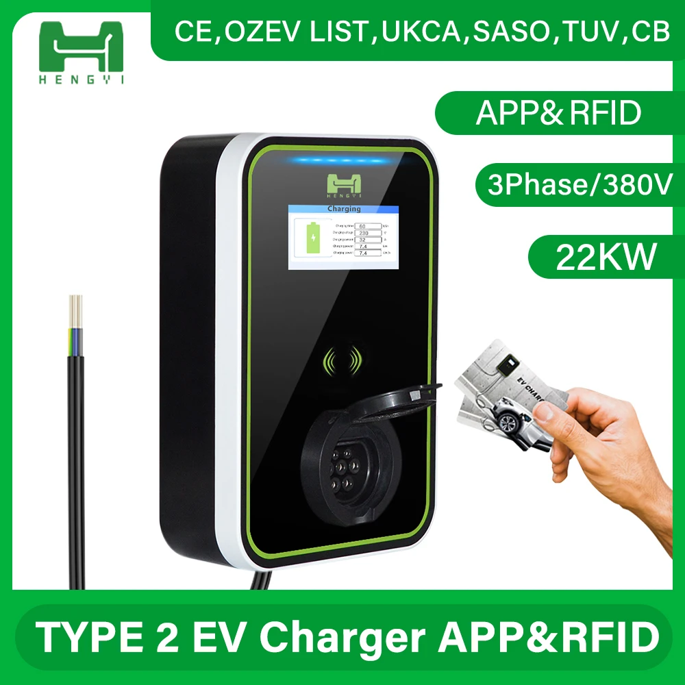 

EV Charging Station 32A 22KW 3Phase EVSE Wallbox IEC62196 Type2 Electric Vehicle Car Charger with RFID Card APP EV Home Charger