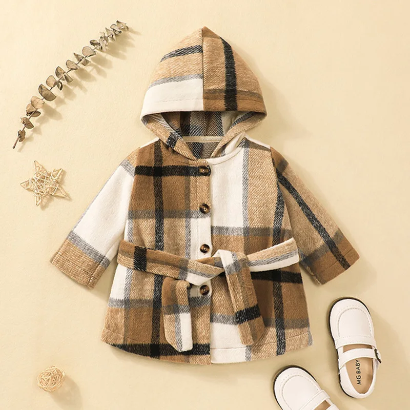 

2022 New Arrivals Spring Autumn Children Cotton Long Sleeve Single Breasted Brown Plaid Casual Sweater Child Clothes 3M-3T