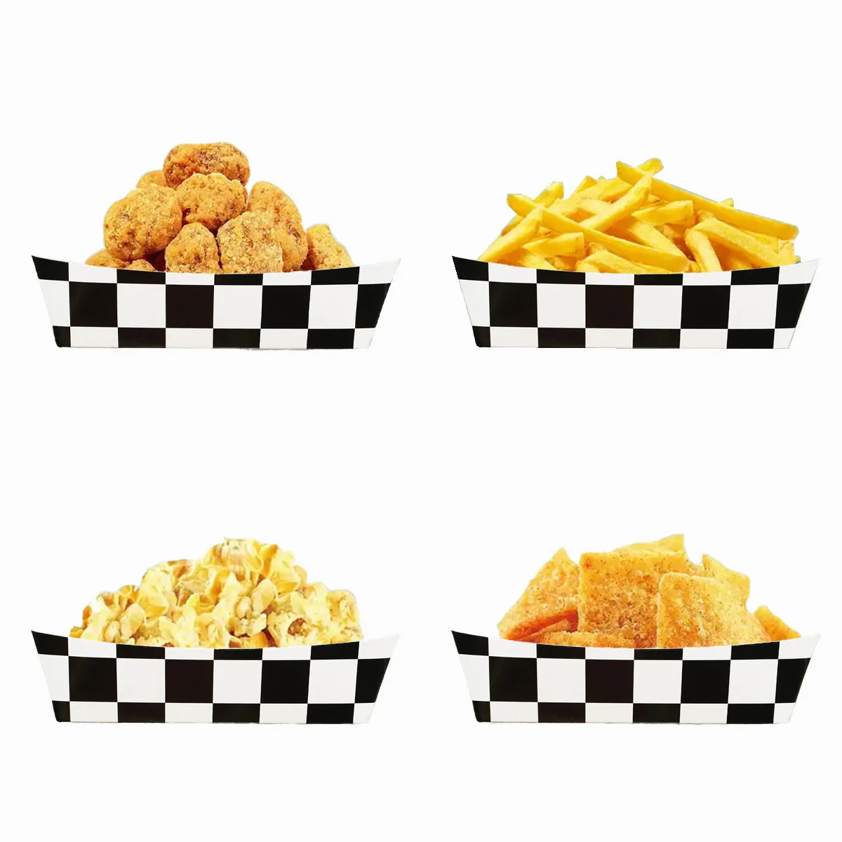 12/18/24 шт. черно-белые клетчатые лотки для еды гоночная вечеринка коробка лодок