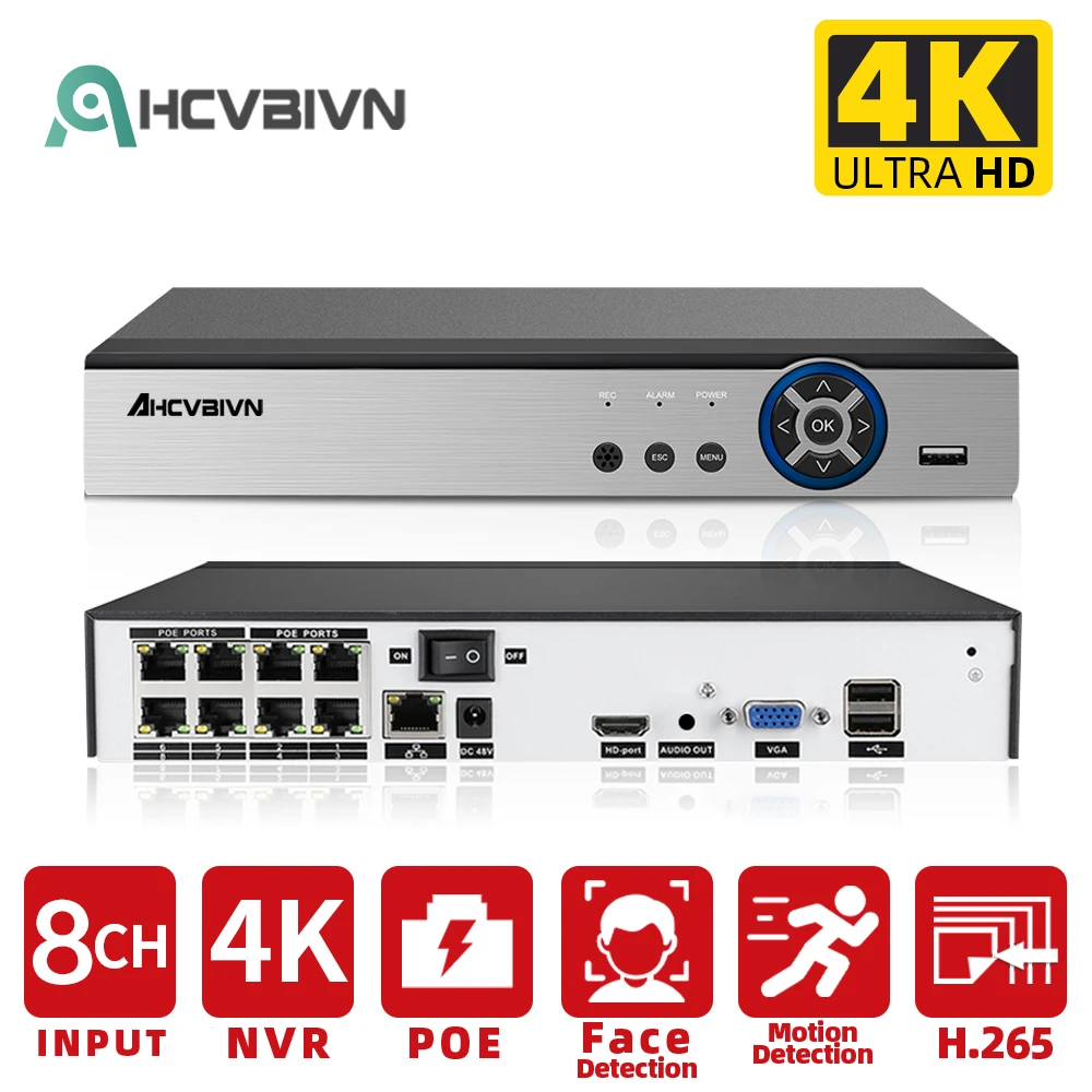 

IP-камера видеонаблюдения H.265, 4K, 8 каналов, POE, NVR, P2P