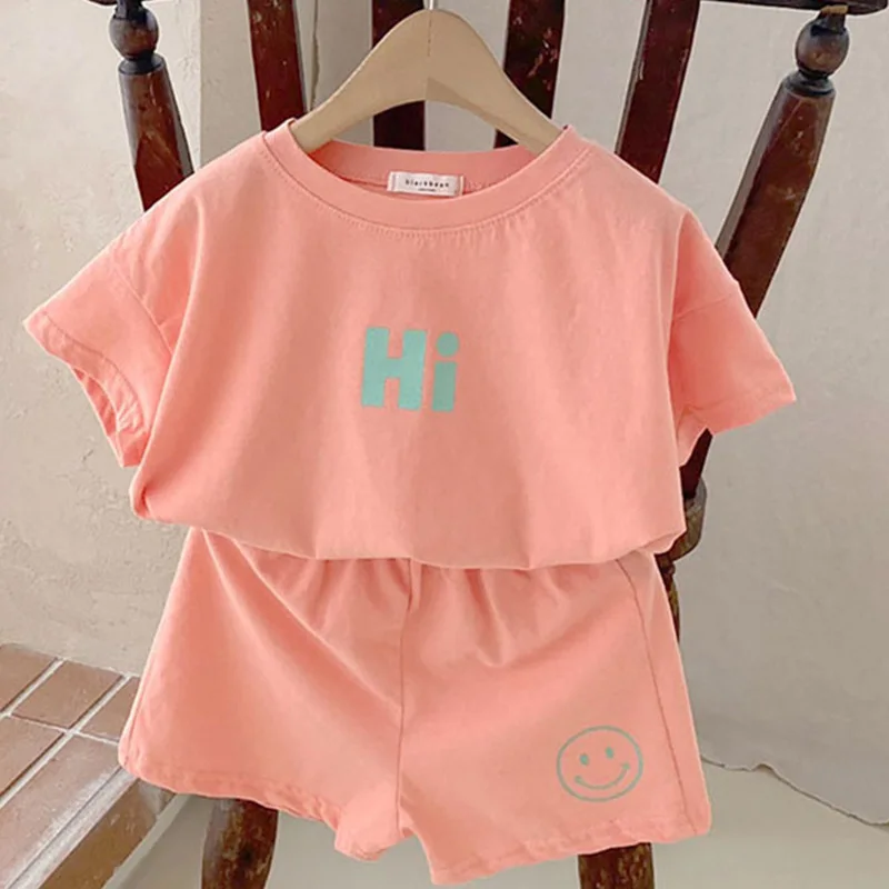 2pcs Baby Boys Girls Outfits Sets Summer Fashion Short Sleeve Kids T-shirts + Shorts Candy Color Clothing