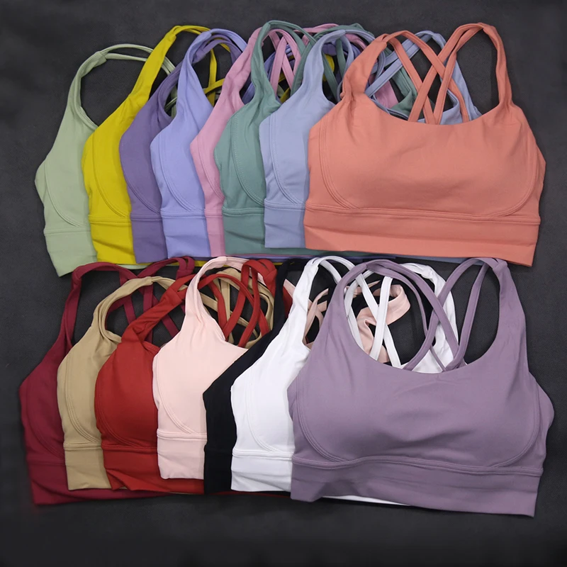 

Women-luLu Sports Bra Crop Tops New Super Soft Fabric nude feel Brassiere Padded Shockproof Running Sport Gym Top Bralette