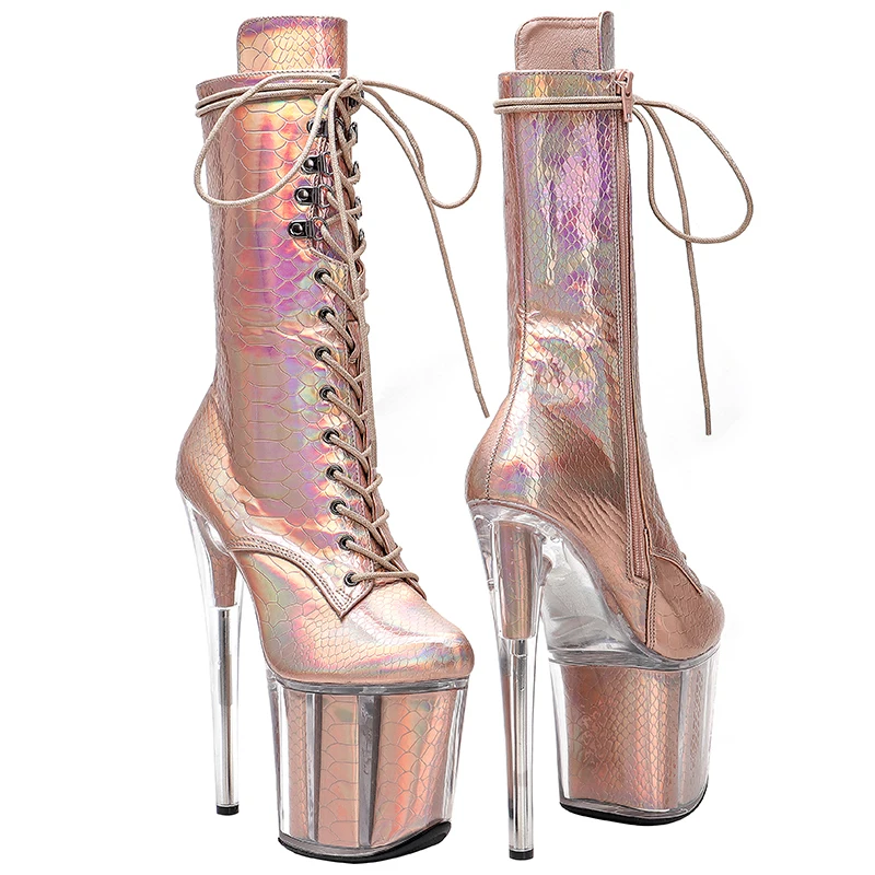 Leecabe 20CM/8inches  Shinny holo PU upper High Heel platform Boots Pole Dance boots