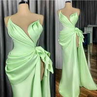 mint green ruffled high side slit sexy prom dress formal party cocktail dress