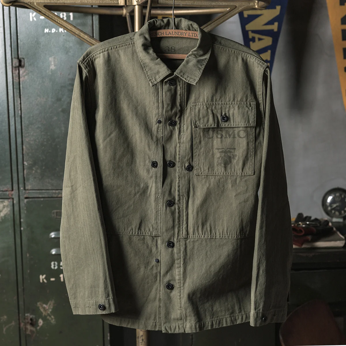 

Bronson 1944 Pattern Herringbone Twill Jacket Olive Drab P-44 Vintage HBT Work Coat