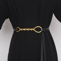 trendy gold twisted metal buckle leather womens belt korean ladies thin women waist belts strap fashion female dress belt