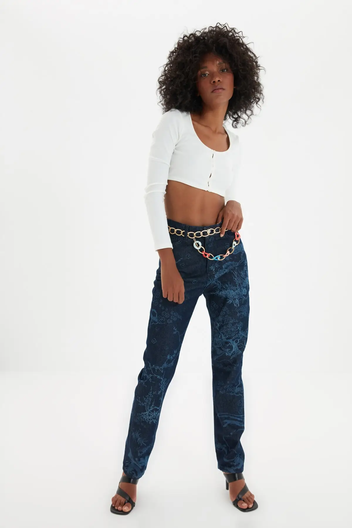 

Trendyol Printed High Waist Bootcut Jeans TWOAW22JE0163