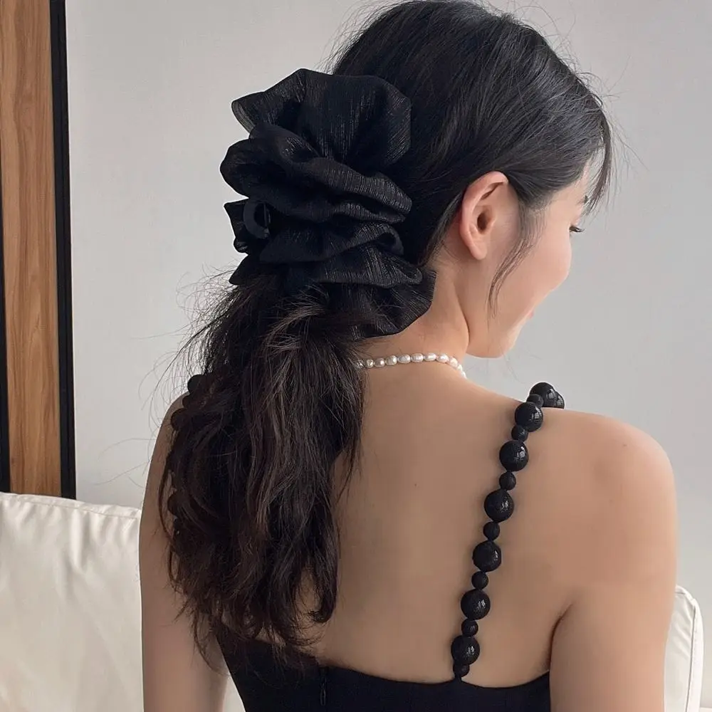 

Korean Bow Large Hair Claws for Women Hair Clip Bright Silver Silk Mesh Bowknot Shark Clip Headwear Hair Accessories