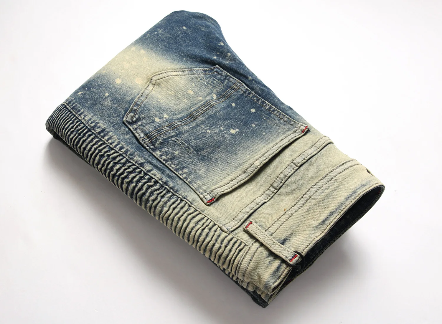 Chaotic Thread Broken Hole Patch Motorcycle Element Monkey Scattered Nostalgic Color Elastic Small Straight Barrel Jeans for Men