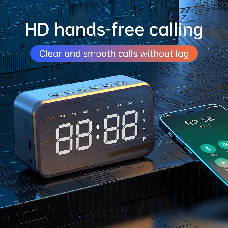 

New Wireless Bluetooth Speaker Home Bedside Clock Alarm Clock Desktop Placement Card High Volume Subwoofer Mini Small Audio