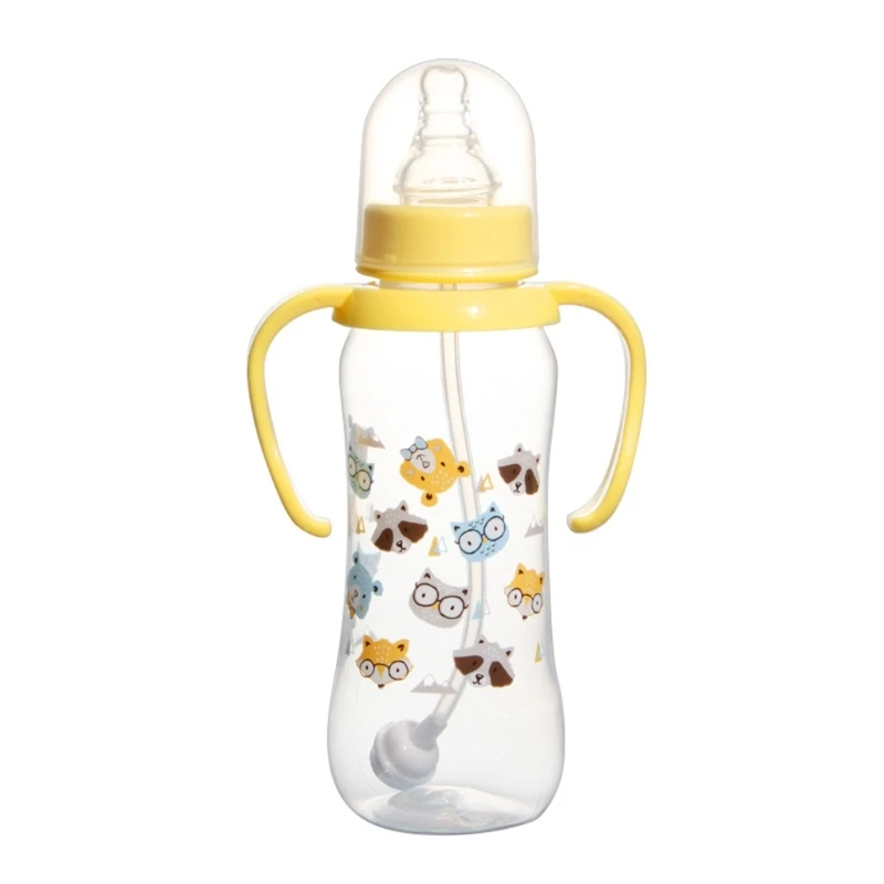 

Portable Baby Feeding Bottle 250ml Silicone Baby Bottle with 2 Handle Lightweight for Newbon Yellow/Blue/Pink/Green-