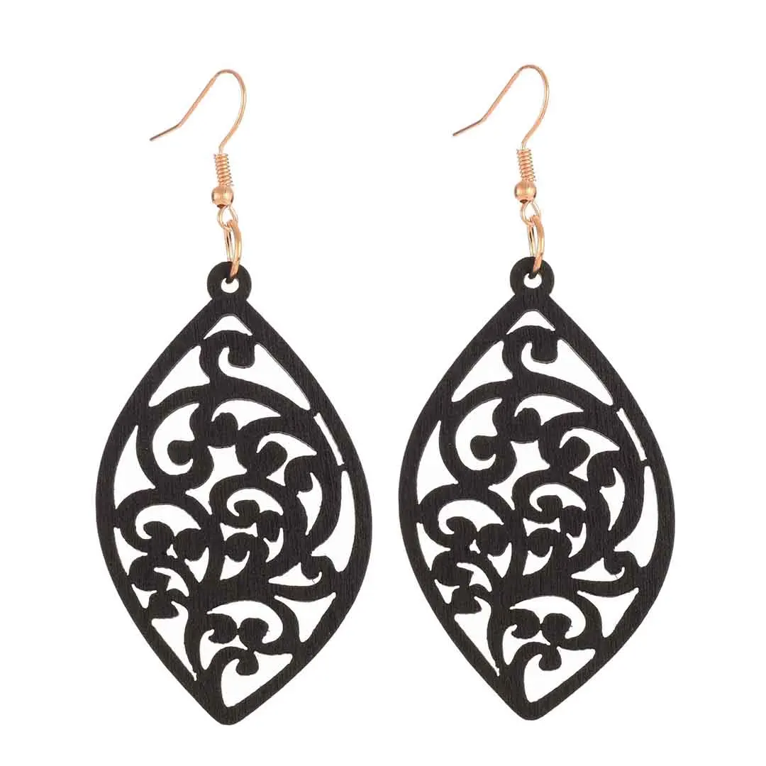 

Black Ethnic Vine Plant Wooden waterdrop Earrings Fashion Women Lady Girls Jewelry Ornament Gift