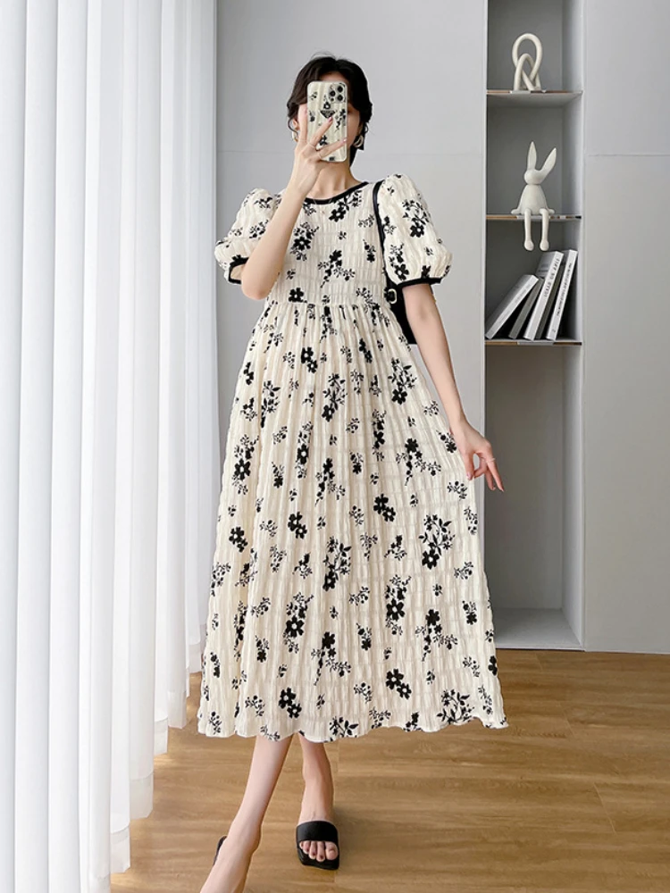 

Elegant Maternity Clothes Pregnancy Dress Lantern Sleeve Summer Casual Floral Maternity Dresses Pregnant Women Daily Dress