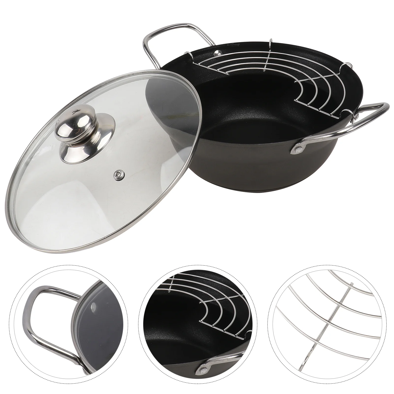 

Fryer Pan Frying Pot Deep Tempura Rackdrainer Basket Oil Fry Japanese French Fries Strainer Filter Kitchen Drip Steel Stainless