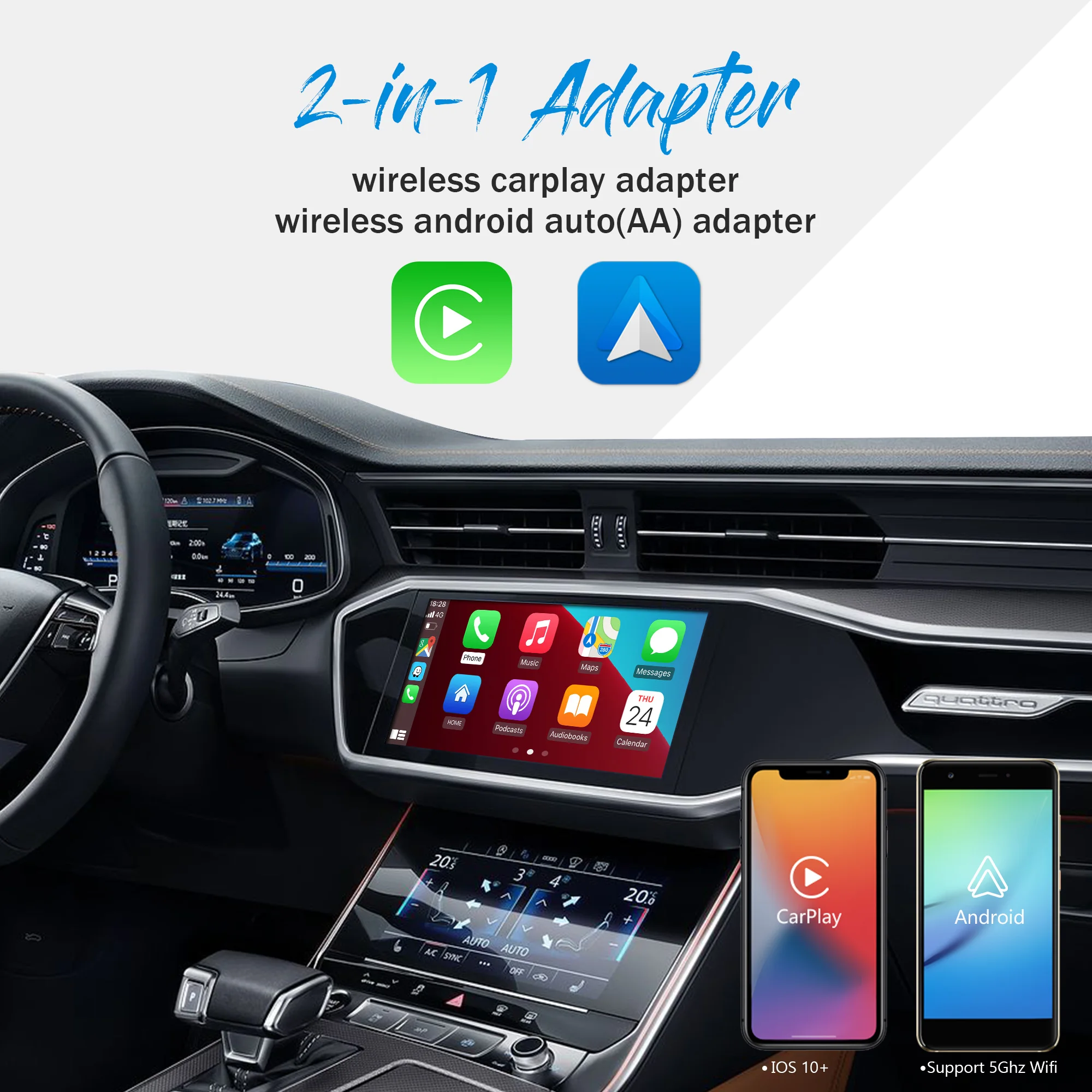 Ограниченное время предложение U2-X Беспроводной адаптер Android Auto CarPlay 2 в 1 для