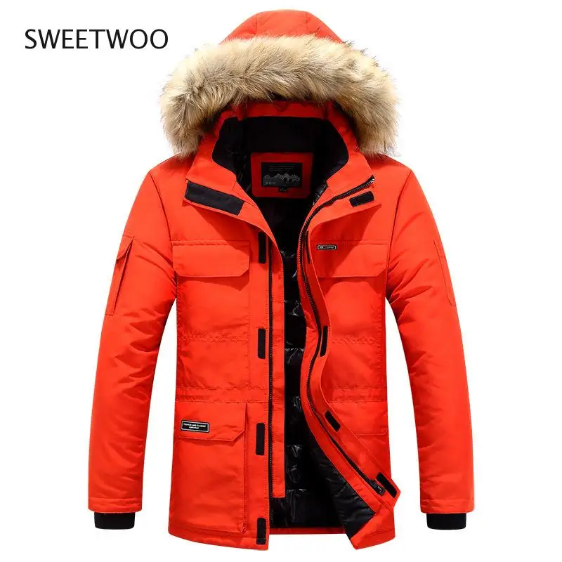 Winter Fashion Couple Down Fur Hooded Thick Warm Snow Windbreaker Jacket Parka Men's Duck Down Jacket Slim Tide Contracted 2022