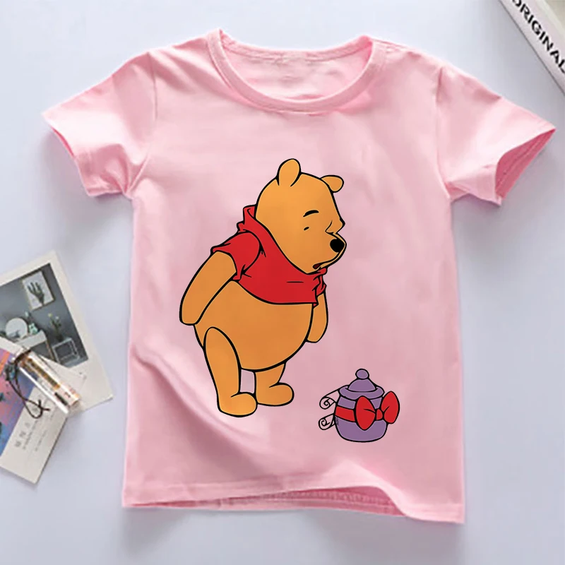 Disney Pooh Tigger Pattern Children Kawaii 2022 Summer Casual T Shirt Cartoon Cute Baby Girl Boy Clothes From 2 To 7 Years Tees