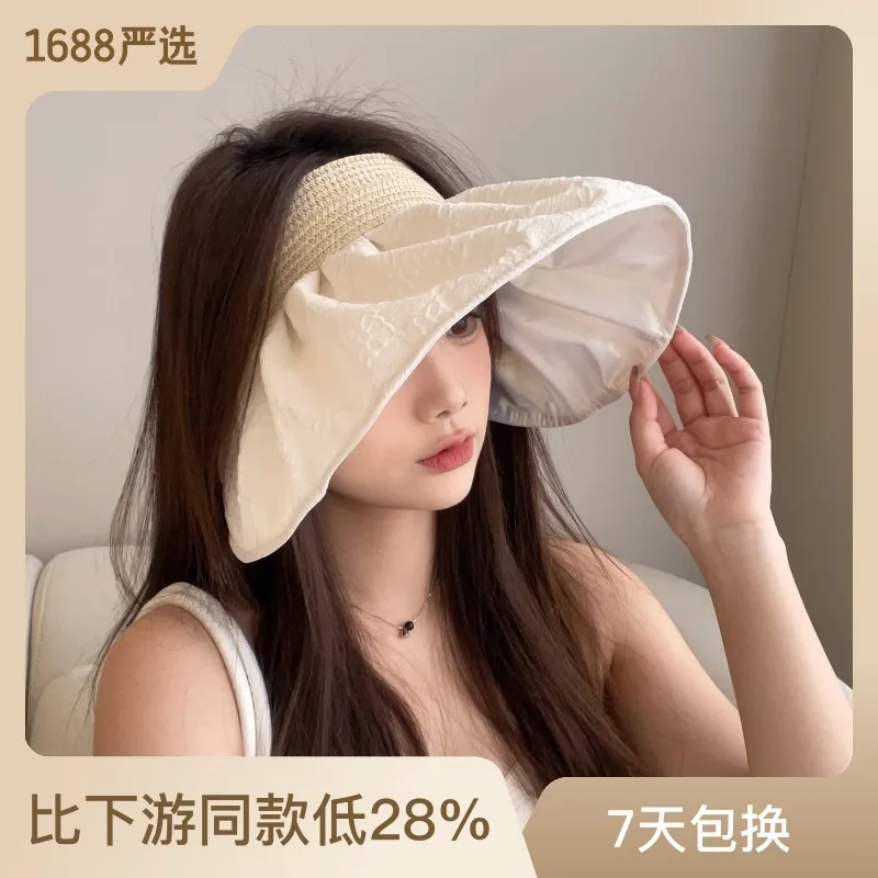 

New Women's Summer Hat Empty Top Shell Hat Sun Hats Pattern Anti-UV Long Brim Sun Hat Polka dots Foldable Beach Travel Visor Hat