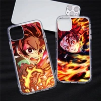 japan anime demon slayer phone case transparent for iphone 13 12 11 pro max mini xs max 8 7 plus x se 2020 xr cover