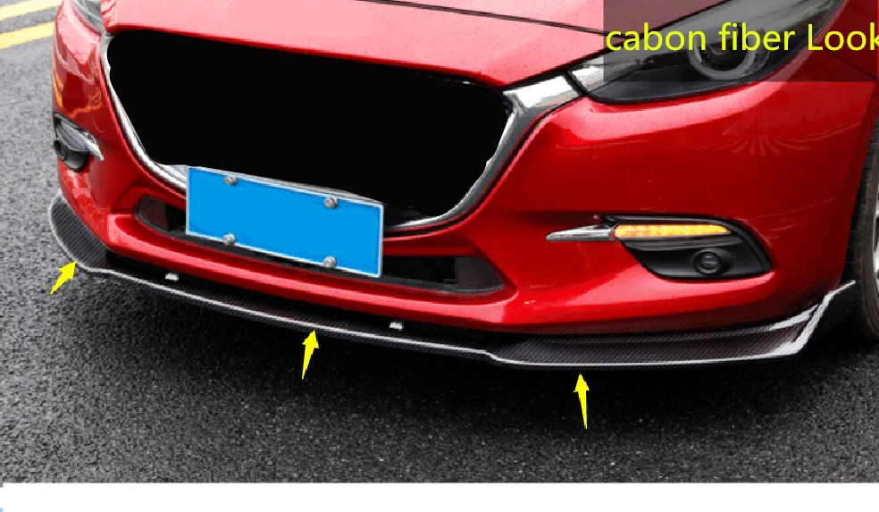 

Для Mazda 3 Axela 2014-2018 черное углеродное волокно передний бампер крышка для губ отделка 3 шт.