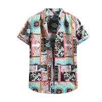 2022 summer new mens short sleeve cardigan beach turtleneck hawaiian shirt fashion streetwear comfortable top