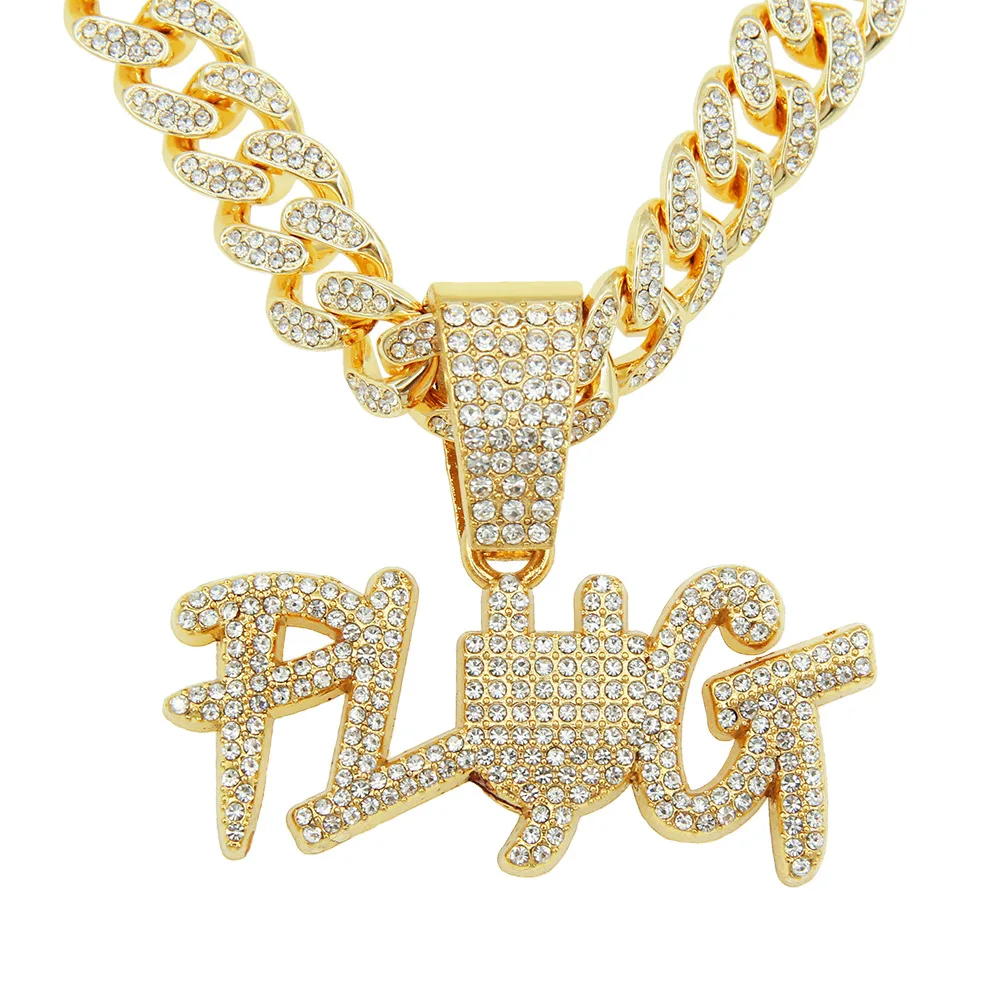 

European And American Hip Hop Full Diamond Letter Pendant Cuban Chain Necklace Personalized Nightclub Fashion Cool