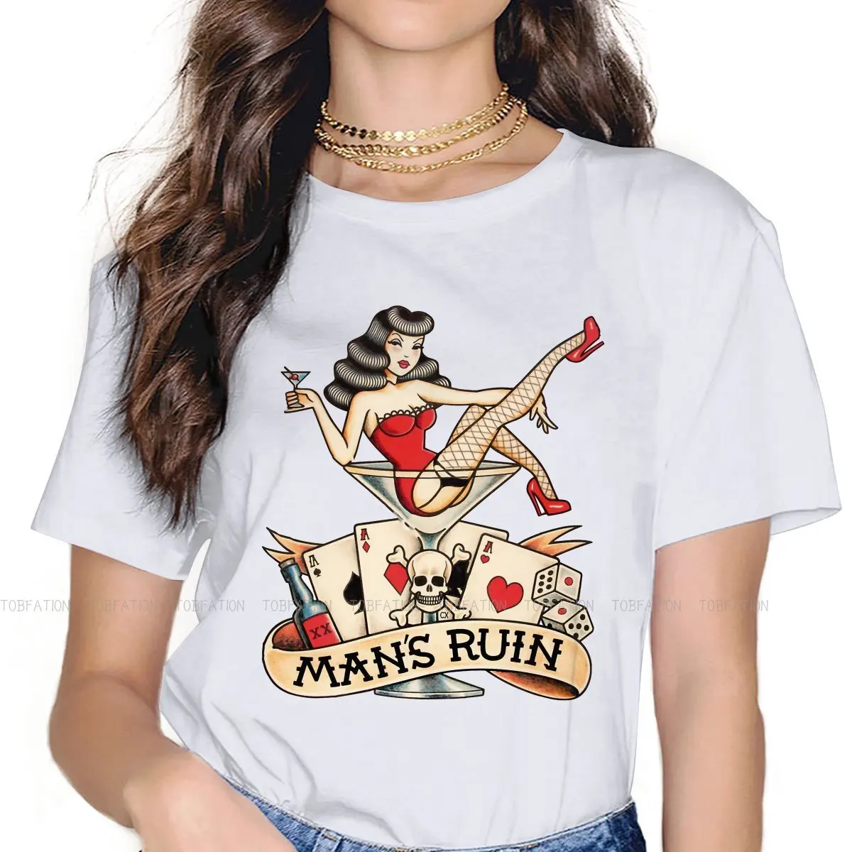 Camiseta de Martini Pin Up para niÃ±a y mujer, Blusas Harajuku informales de manga corta Vintage, Tops de gran tamaÃ±o