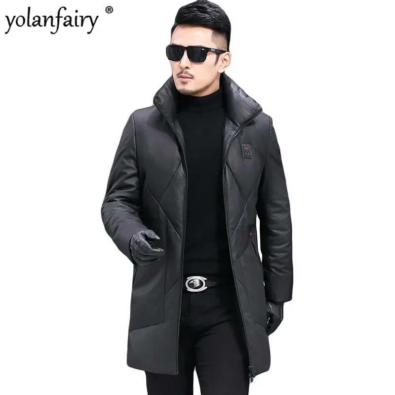 

Мужской пуховик из натуральной овечьей кожи, с воротником-стойкой, теплая зимняя куртка в деловом стиле, 2023