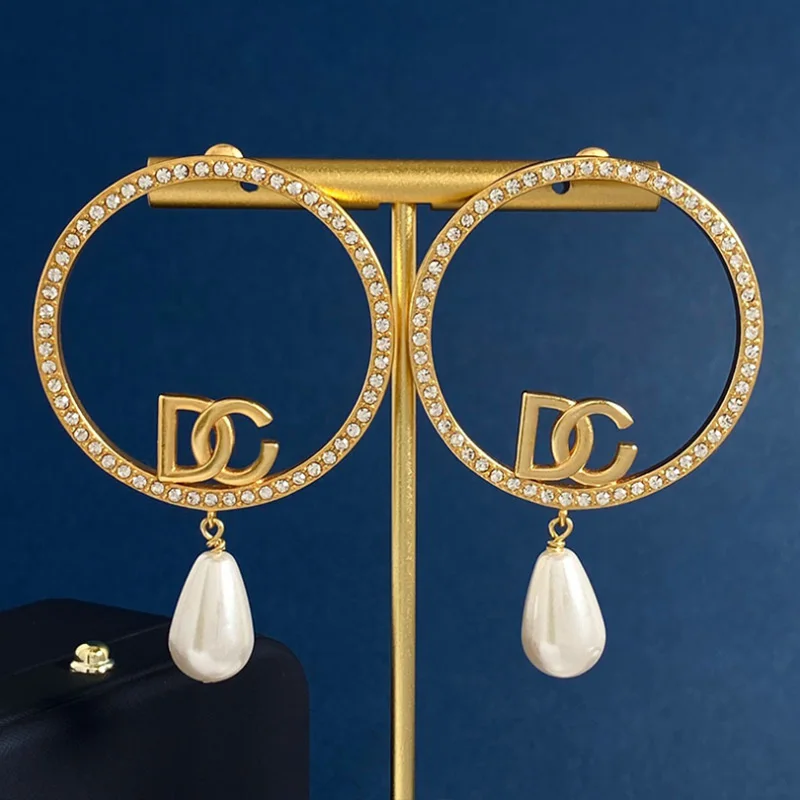 

Donia Jewelry Fashion Round Titanium Steel Micro AAA Zircon Earrings Silver Needle Luxury Drop-Shaped Pearl Accessories.