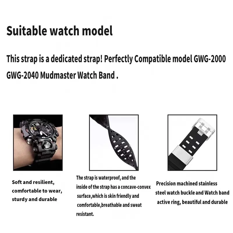 Фото Мужской полимерный ремешок для часов, аксессуары, совместимые с CASIO GWG-2000 GWG-2040, женский резиновый ремешок для часов, спортивный браслет, пряжка №2