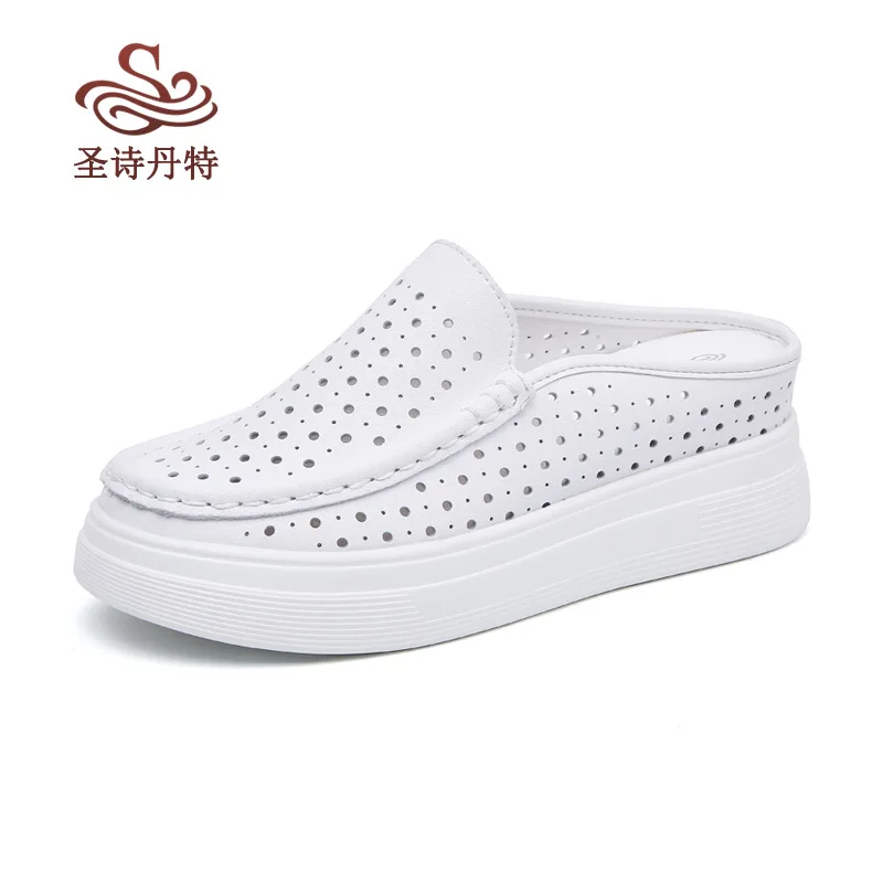 

Women's shoes Summer Baotou Half Tuo Beach Shoes Thick Sole Comfortable Hollow out Cool Slippers White Black Grey