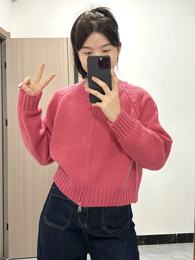 Маленький короткий кардиган на молнии свитер верхняя одежда женская осень и зима