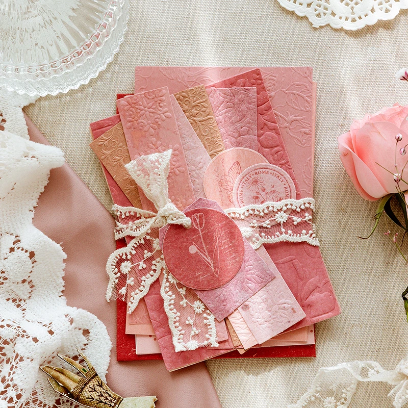 

20pc Vintage Floral Texture Memo Pad Relievo Paper Cards Mixed Material Paper Journaling Scrapbooking Decor Background Paper