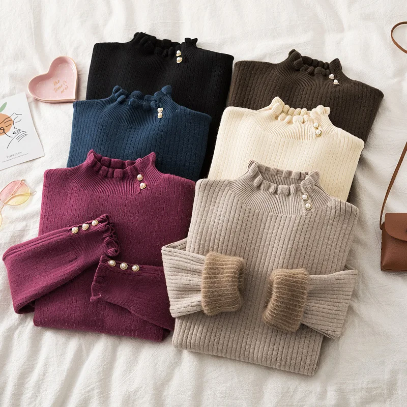 

Winter Sweater Women 2022 Half Turtle Neck Women One-piece Cashmere Fashion Pullover Thickened Knitwear Woman Sweaters Jumpers