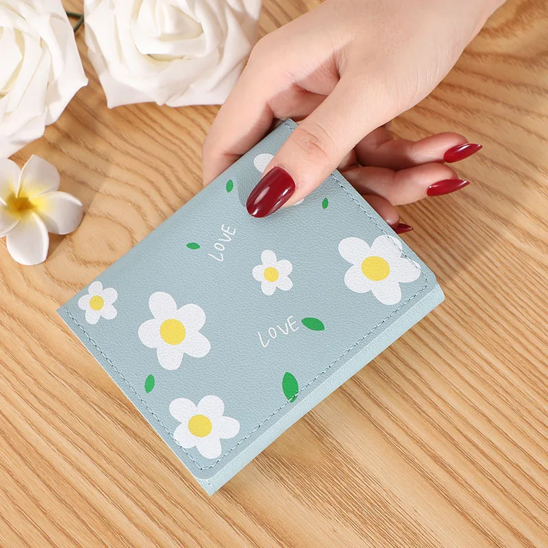 Women's Short Wallet Cute Student FlowersTrend Small Fashion Three-fold  Coin Purse Ladies Card Bag