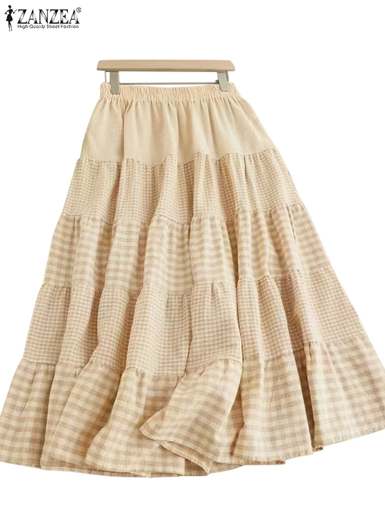 ZANZEA 2024 осенняя праздничная юбка с эластичной резинкой на талии женская клетчатая