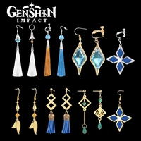 hot game genshin impact cosplay earrings zhongli qiqi tartaglia kaeya alberch eardrop ear clip women costume props jewelry gift