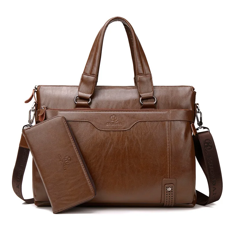 Business Leather Men Briefcase Bag Retro Shoulder Bag Casual Crossbody Bag Large Capacity Laptop Bag For Male
