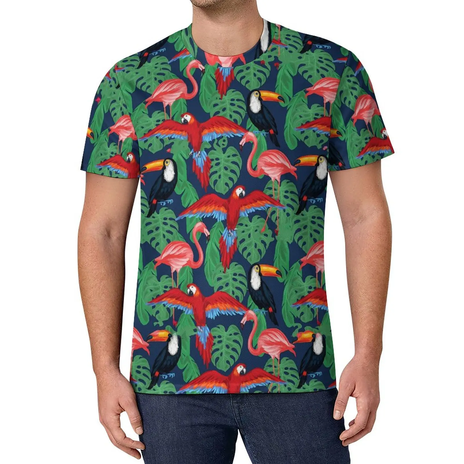 

Tropical Birds T Shirt Palm Leaves Print Basic T Shirts Harajuku Tshirt Mens Graphic Top Tees Plus Size 6XL