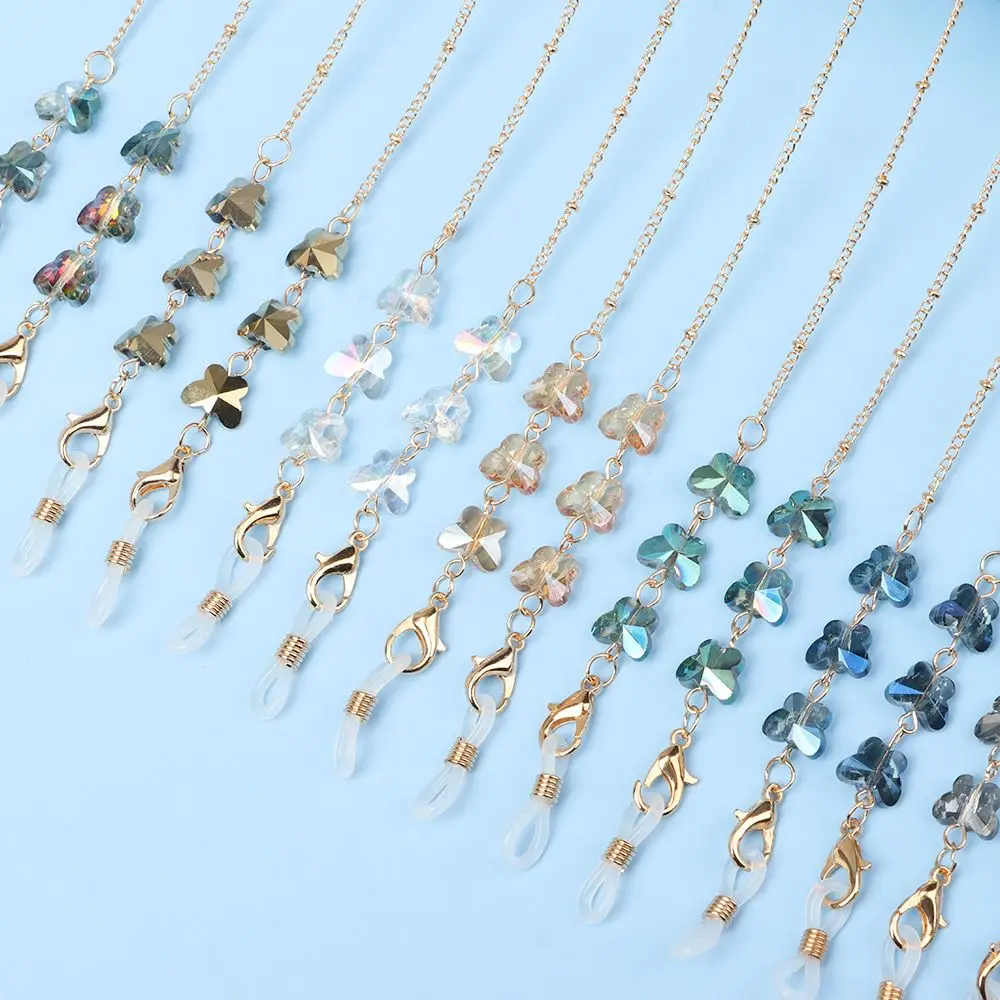 

Women Men Butterfly Metal Necklace Anti-lost Glasses Chain Eyeglasses Holder Mask Hang Rope Crystal Beaded Chain