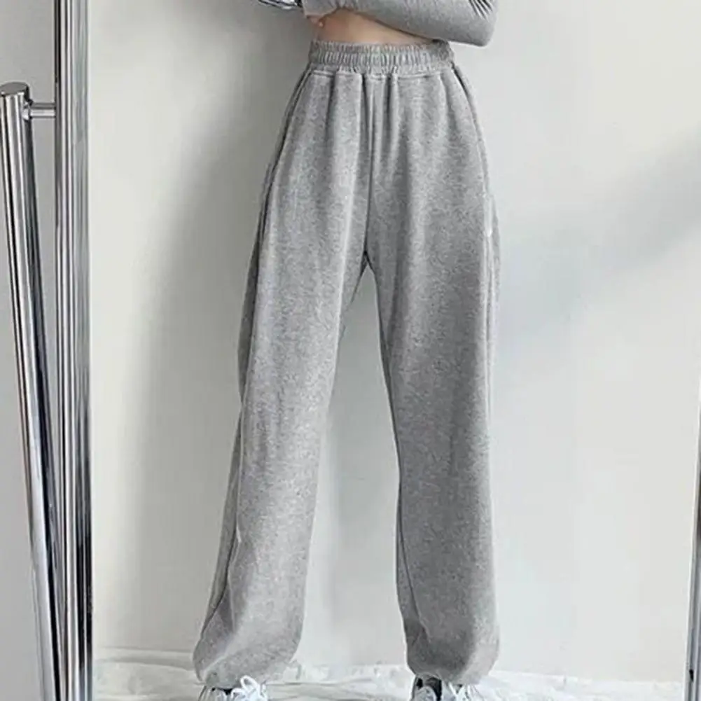 

Elastic Waistband Drawstring Pockets Ankle Banded Women Sweatpants Autumn Straight Wide Leg High Waist Jogger Pants Streetwear