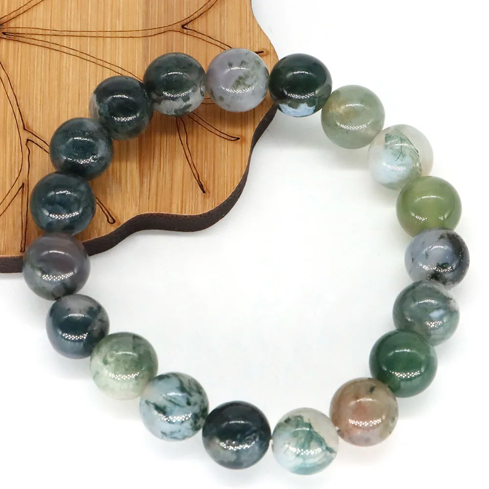 

Natural Stone Green Moss Agate Healing Crystal Reiki Quartz Handmade Bracelet Elastic Rope Jewelry Polished Gems Beads love Gift