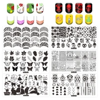 6pcsset spring butterfly cat nail stamping plate lace image geometric skull polish stencil line city painting nail art template