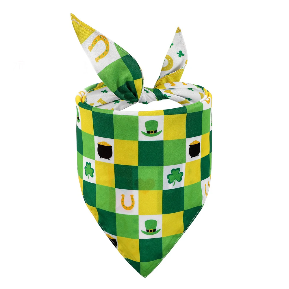 Sucado St. Patrick's Day Dog Bandana Shamrock Pattern Reversible Triangle Bibs Scarf for Small Medium Large Dogs
