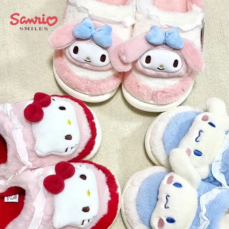 

Kawaii Sanrio Hello Kittys Cinnamoroll Kuromi My Melody Anime Cute Cotton-Padded Shoes Thick Soled Non-Slip Indoor Home Slippers