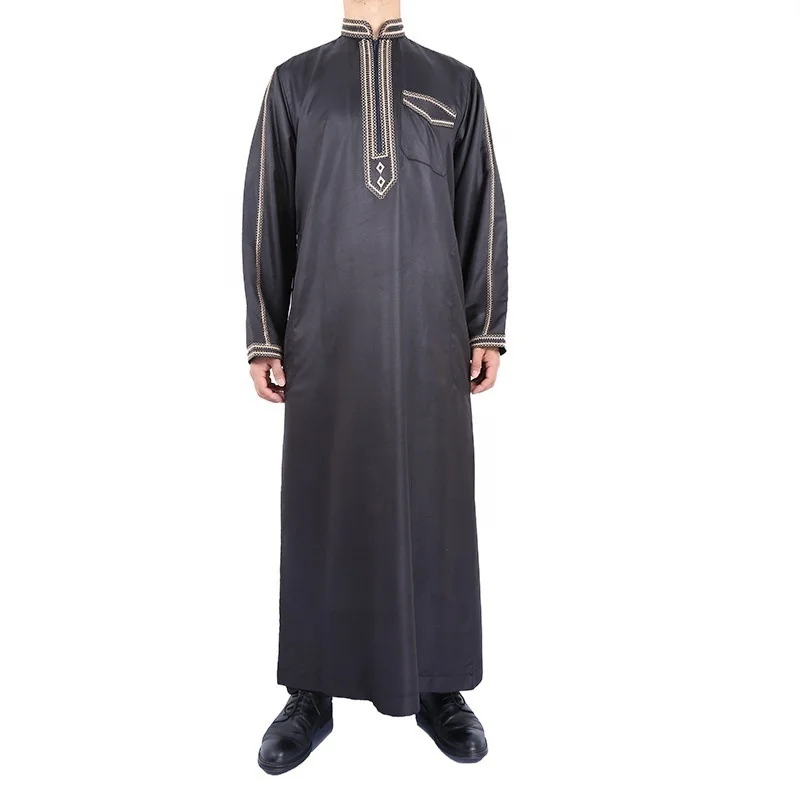 

Abaya For Men Islam Galabia Muslin Thobe Kameez Kaftan Standing Collar Print Arab Men's National Loose Long Muslim Robe