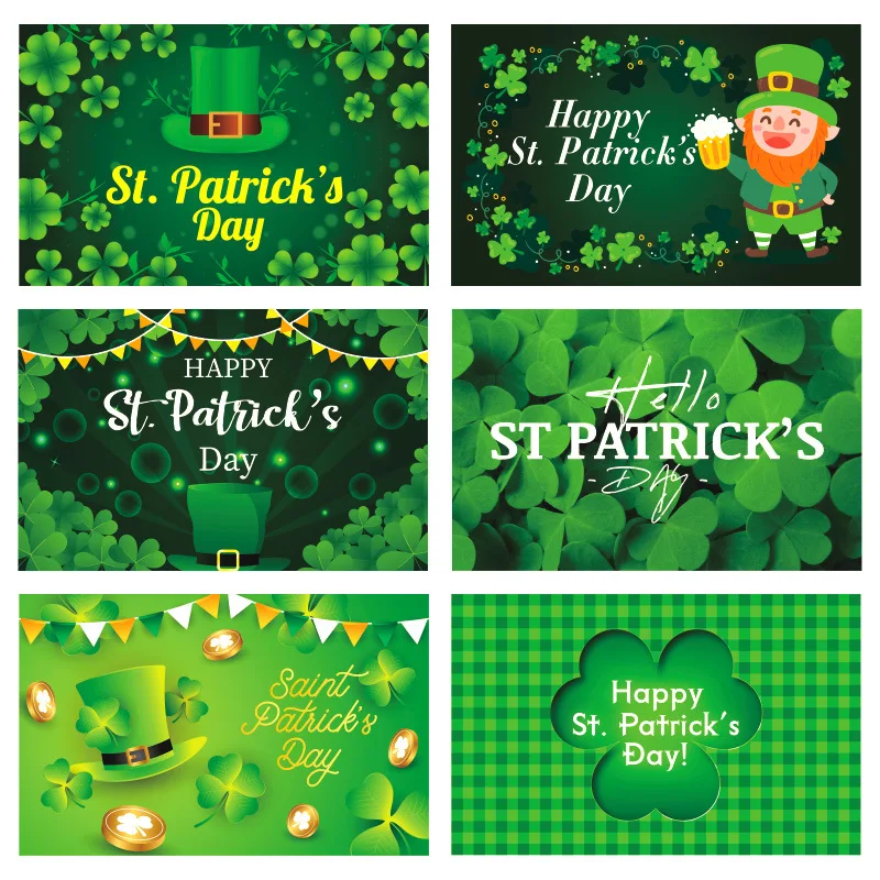 

2023 Happy St. Patrick's Day Party Decoration Lucky Clover Backdrop Photo Booth Irish Carnival Green Hat Beer Background Cloth